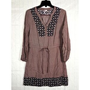 ALYA Francesca's Small Dress BOHO Longsleeve Burgundy V-Neck Drawstring Waist (D